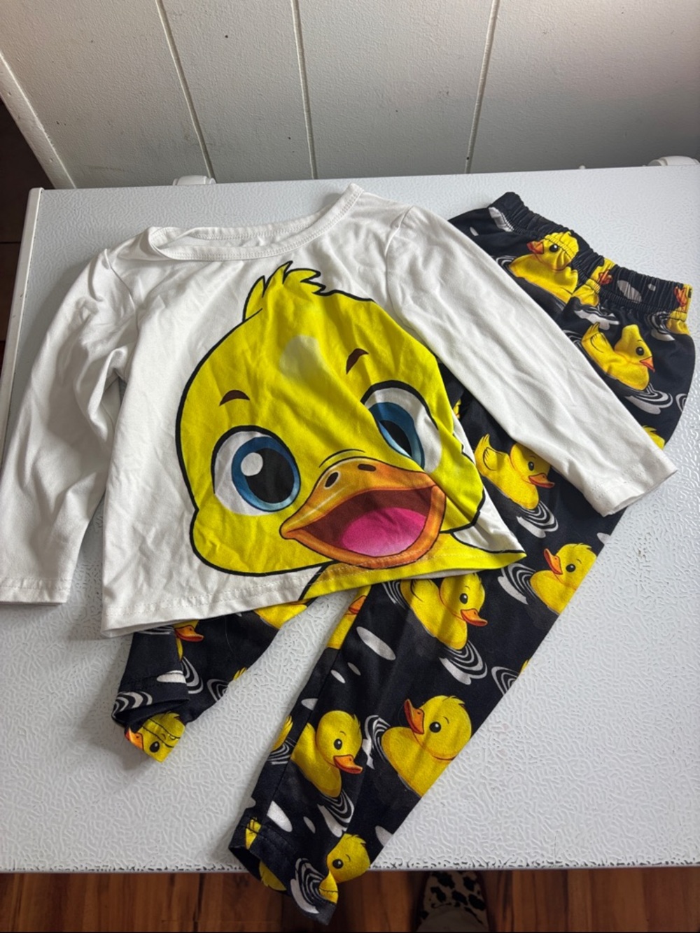 309 - Yellow Duck Print Kids Pajama Set - Shorty Two-Piece